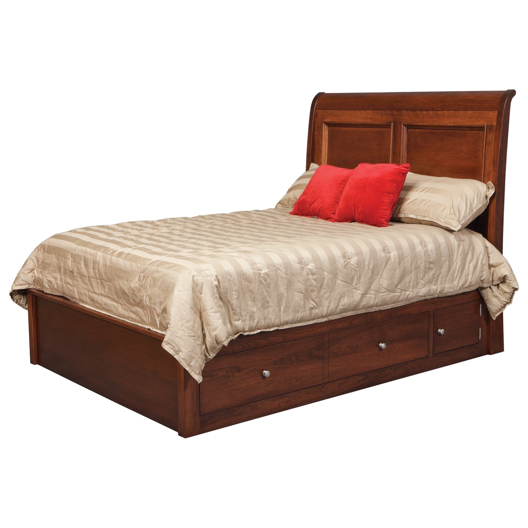 Daniels Amish Classic Queen Sleigh Pedestal Bed with 60" Wide Side Drawers Sprintz Furniture